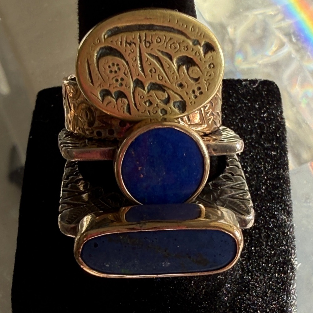 Sterling Silver Lapis Stackable Rings - Blue Gold… - image 1